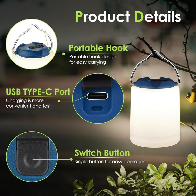 BOBKID LED Camping Lantern, Rechargeable Camping Light, 4 Modes Outdoor Flashlights Lanterns with 1000LM, Water Resistant Portable Emergency Camp Light for Hurricane Hiking Survival Kits - Blue - Image 2